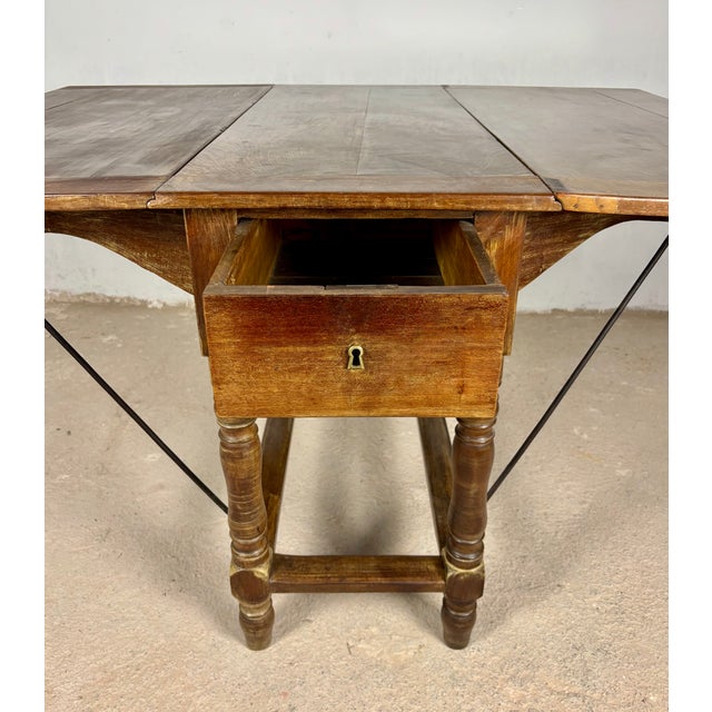 20th Century Spanish Wooden Drop-Leaf Dining Table, 1910 For Sale - Image 9 of 14