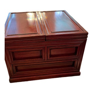 Vintage Chinese Travel Tabletop Dressing Box, Shaving Table With Folding Mirror For Sale