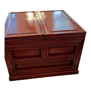 Vintage Chinese Travel Tabletop Dressing Box, Shaving Table With Folding Mirror