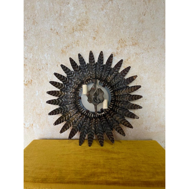 Vintage Spanish Gilt Metal Sunburst Ceiling Fixture For Sale In New York - Image 6 of 12
