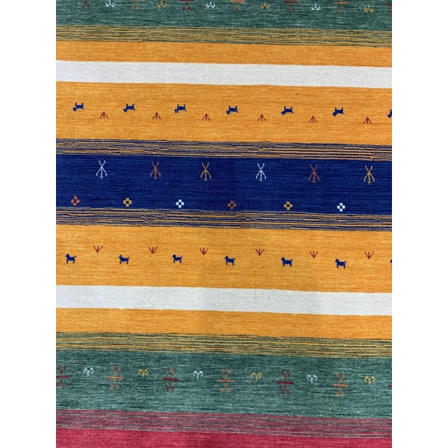 10x14 Gabbeh Navy Traditional Geometric Handmade Wool Carpet Rug For Sale In New York - Image 6 of 7