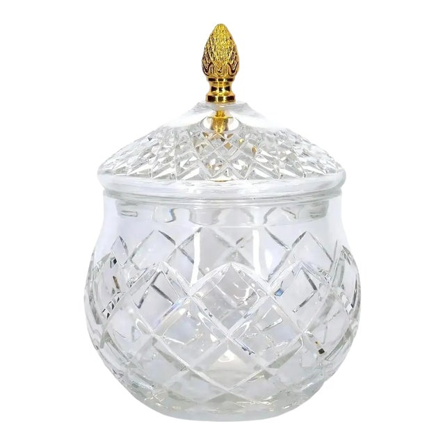 French Cut Crystal / Brass Covered Finial Serving Piece For Sale