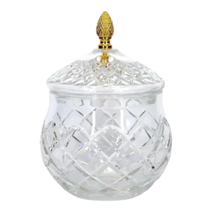 French Cut Crystal / Brass Covered Finial Serving Piece