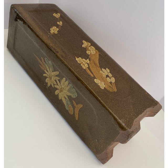 Mid-Century Modern Tall Mid-Century Chinese Glazed Earthenware Floor Vase or Planter With Floral Motif For Sale - Image 3 of 7