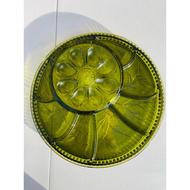 Mid-Century Modern Vintage Mid Century Modern Green Glass Deviled Egg Platter For Sale - Image 3 of 12