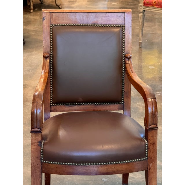 Pair of 19th Century French Fauteuils With Leather Upholstery For Sale - Image 4 of 10