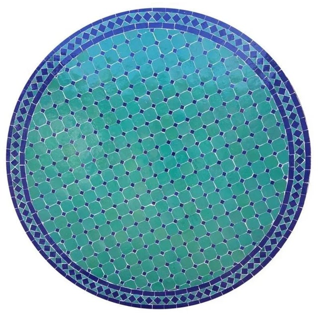 Moroccan 48" Moroccan Aqua and Blue Round Mosaic Dining Table For Sale - Image 3 of 7