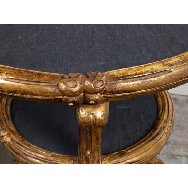 Italian Carved Giltwood Side Table with Slate Top, Shelf and Floral Motifs For Sale In Atlanta - Image 6 of 12