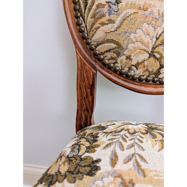 Vintage Carved Walnut Balloon Chair Early Louis XV Style Tapestry For Sale - Image 11 of 14