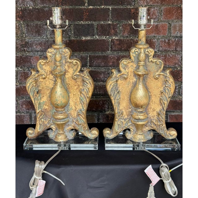 1990s Gold Leaf & Verdigris Newly Painted Table Lamps by Turtle and Crane - Hollywood Regency For Sale - Image 11 of 17