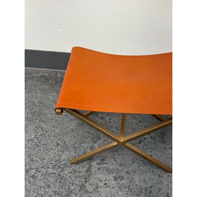 2020s Cb2 Leather Director's Stool For Sale - Image 5 of 12