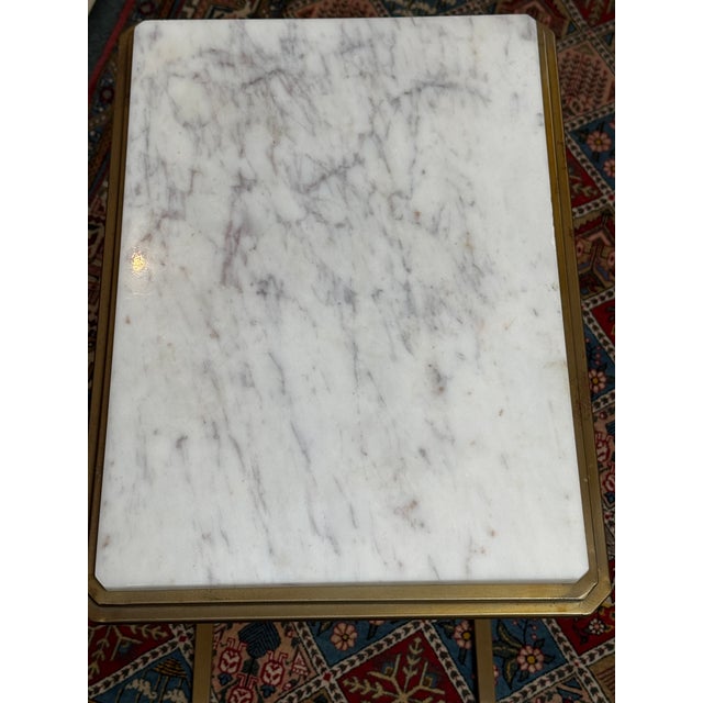 Brass C-Tables With Marble Tops, Pair For Sale - Image 9 of 11