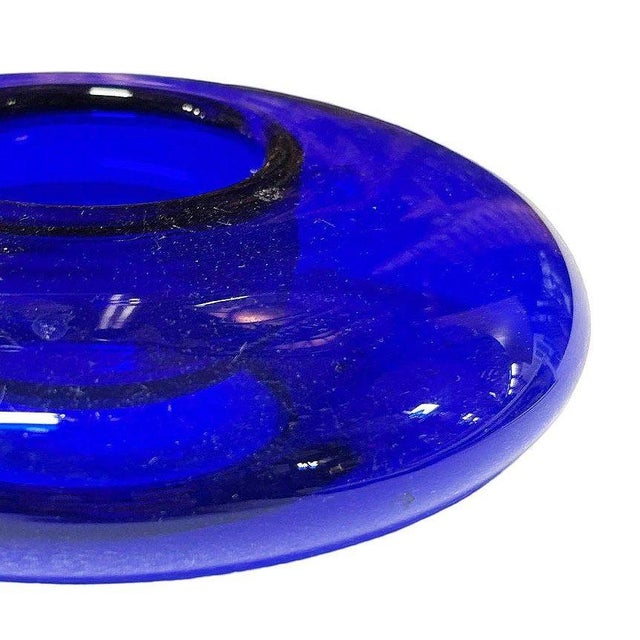 1930s 1930s Art Deco Era Hand Blown Cobalt Blue Glass Round Rose Bowl Vase For Sale - Image 5 of 5