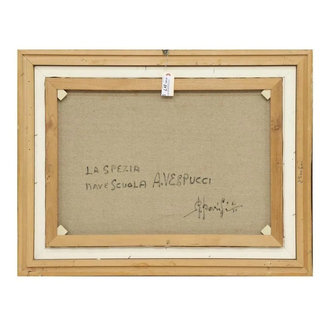 1970s 1970s "La Spezia Nave Scuola Amerigo Vespucci" Nautical Oil Painting Signed GP, Framed For Sale - Image 5 of 6