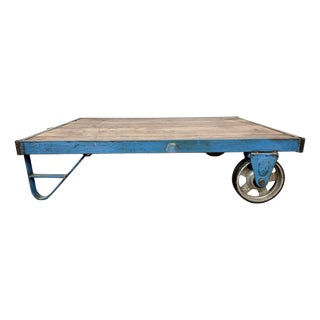 Large Industrial Blue Coffee Table Cart, 1960s For Sale
