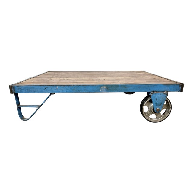 Large Industrial Blue Coffee Table Cart, 1960s For Sale