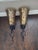 Metal Vintage Metal and Amber Color Mosaic Glass Candle Wall Sconces- a Pair For Sale - Image 7 of 12