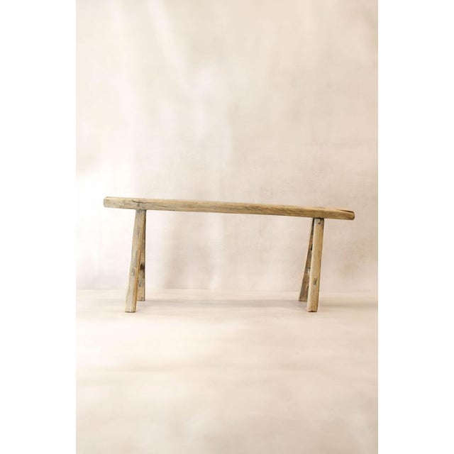 Antique Rustic Elm Bench For Sale - Image 5 of 7