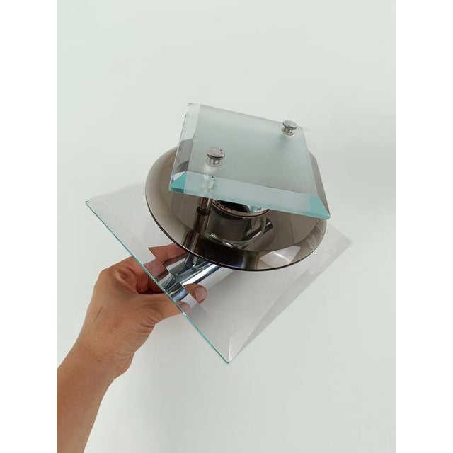 1970s Italian Wall Lights in Chromed Metal and Colored and Beveled Glass, 1970s, Set of 2 For Sale - Image 5 of 18