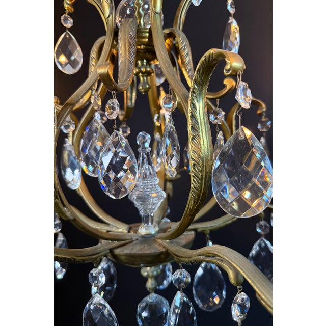 Antique French Brass & Crystal Birdcage Chandelier – 5 Light For Sale - Image 15 of 17