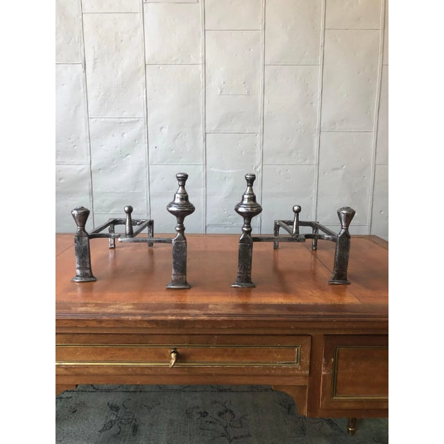 Pair of Polished Iron Andirons in the Art Deco Style For Sale - Image 4 of 12