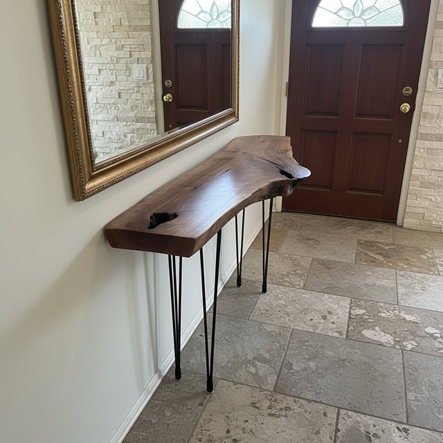 Handcrafted Live Edge Black Walnut Console Table With Hairpin Legs For Sale - Image 9 of 12