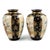 A sophisticated pair of Kyoto Satsuma vases from the Kinkozan workshop, made c.1890–1905. Deep cobalt shoulders and bases...