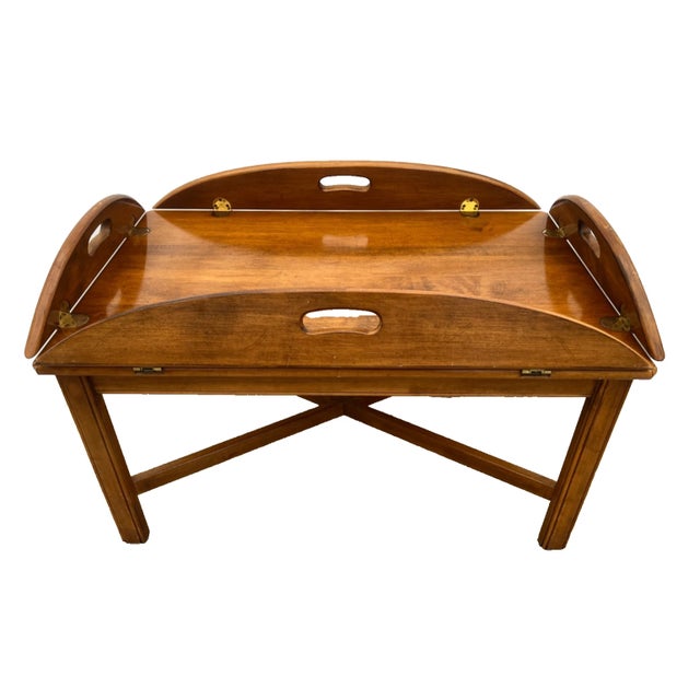 Gorgeous Vintage Ethan Allen Maple Butler's Tray Oval Cocktail Table Colonial Revival 17" Tall x 42" wide x 30" Deep. (34"...