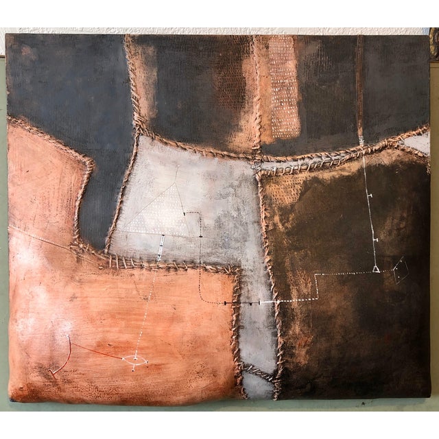 Signed, dated, and titled "MAX MARRA XXX 2002 verso. Mixed media sculpture painting including acrylic, ink, cord, and wax...