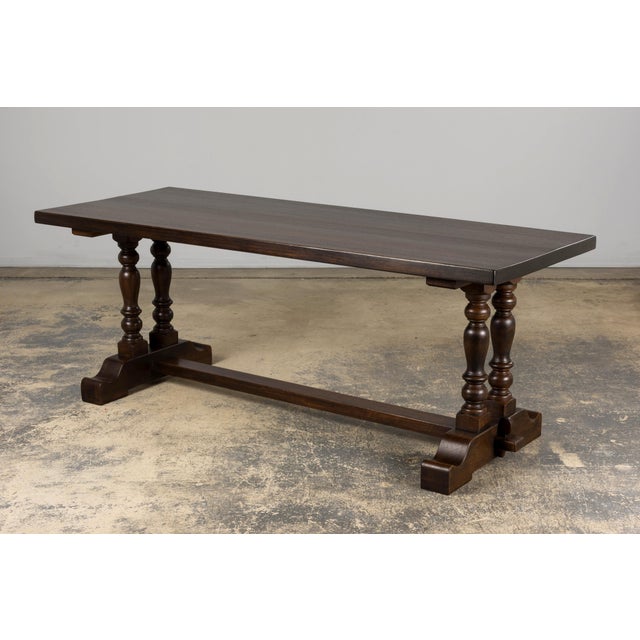 Country French Provincial Oak Trestle Farmhouse Dining Table For Sale - Image 10 of 12