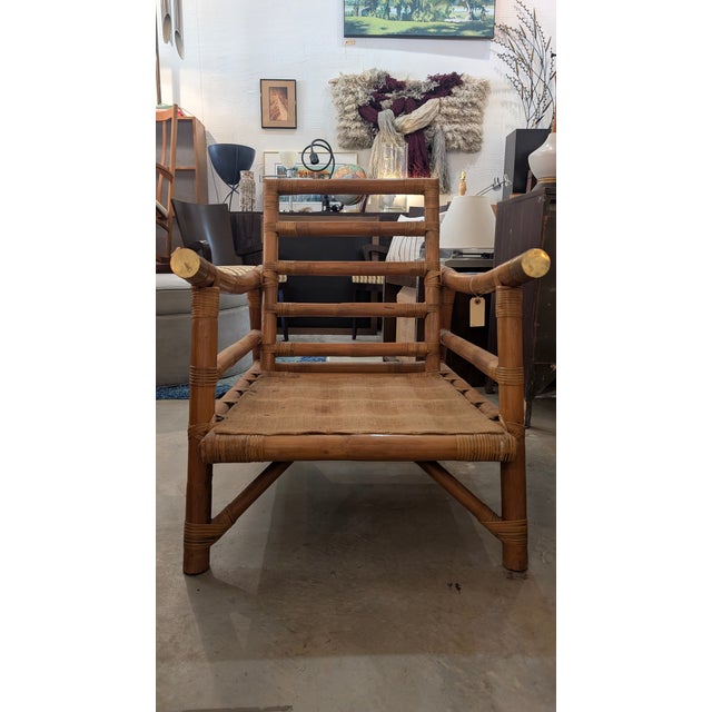 1950s Attributed to Ficks Reed, John Wisner Rattan Lounge Chairs and Ottomans (Needs Cushions) For Sale - Image 11 of 15
