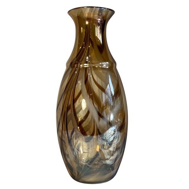 Murano Art Glass Abstract Iridescent Tortoise Shell Vases- Set of Two For Sale - Image 4 of 18