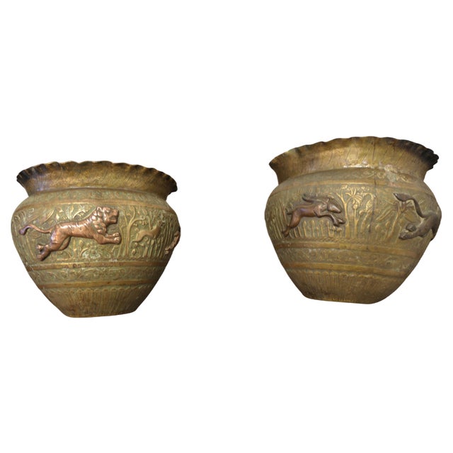 19th Century North African Brass and Copper Jardiniere Pots, Set of 2 For Sale