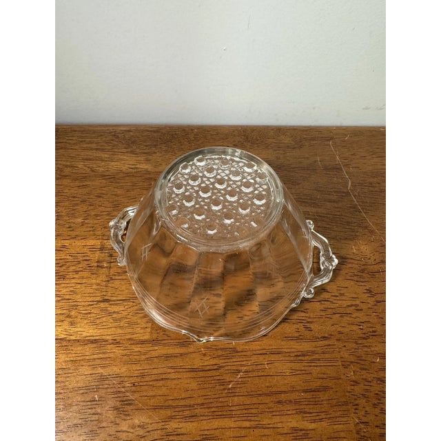 Vintage Clear Pressed Glass Serving Bowl Handles Etched Floral Console Dish For Sale In Philadelphia - Image 6 of 11