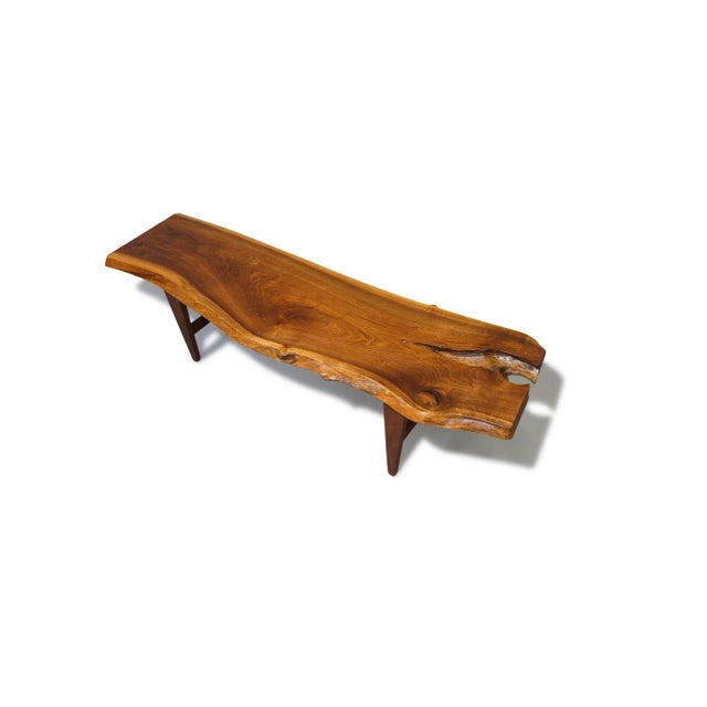 Wood Mid Century Walnut Live Edge Bench / Coffee Table For Sale - Image 7 of 7