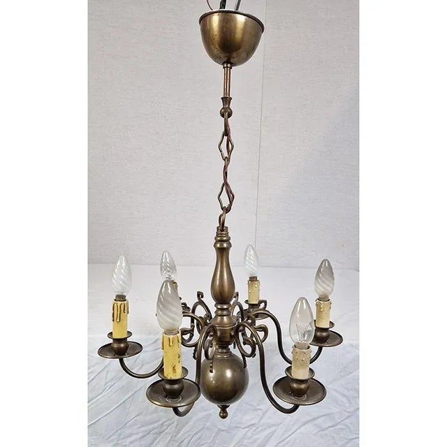 Metal Six-Light Metal Chandelier, 1950s For Sale - Image 7 of 7