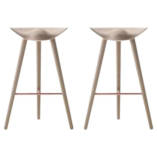 Wood Set of Oak and Copper Bar Stools by Lassen For Sale - Image 7 of 7
