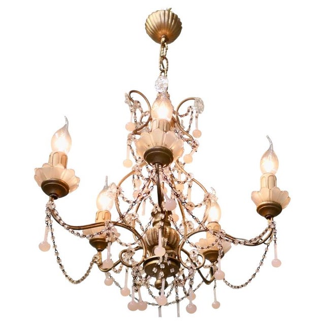 Glass Vintage Art Deco Pink Venetian Chandelier, 1920 For Sale - Image 7 of 7