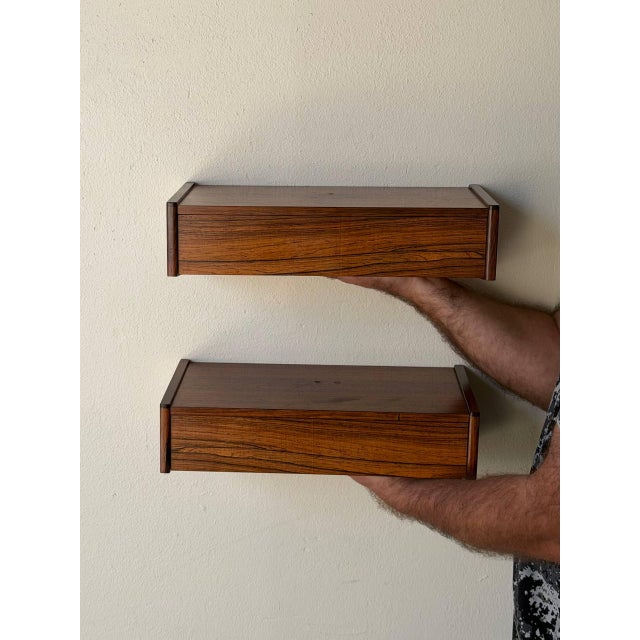 1960s Mid Century Danish Rosewood Floating Nightstands Wall Mounted, A Pair For Sale - Image 4 of 10