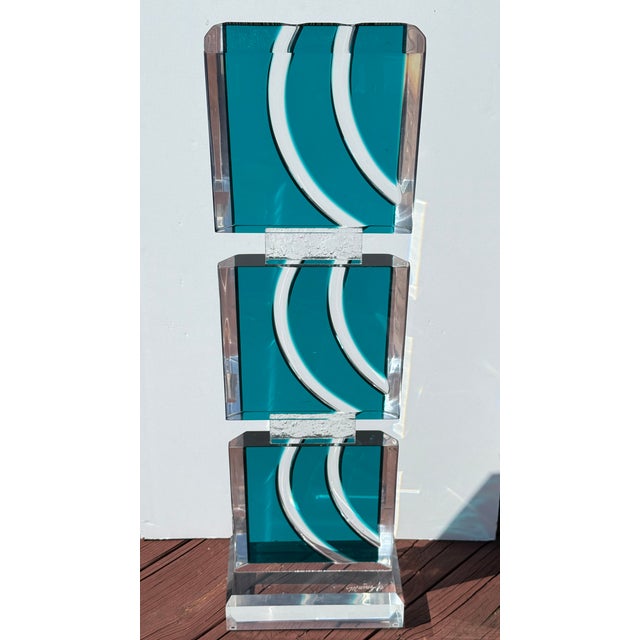 Plastic Vintage David Muniz 29" Lucite Art Sculpture Turquoise Blue & Clear Signed '02 For Sale - Image 7 of 16