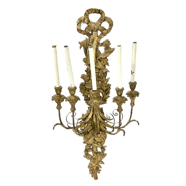 Antique Gilt Brass Ribbon & Music Wall Sconce For Sale - Image 11 of 11
