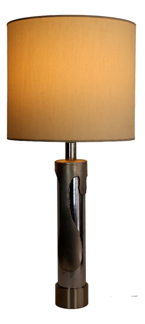 Brutalist Chrome and Steel Fusion Effect Table Lamp, 1970s
