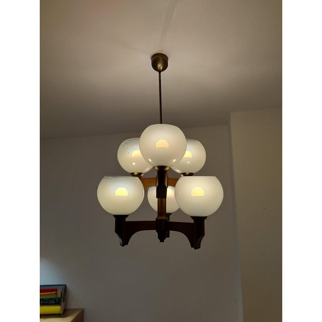 Mid-Century Modern Wood Glass Chandelier from Sijaj Hrastnik, Slovenia, 1970s For Sale - Image 11 of 18