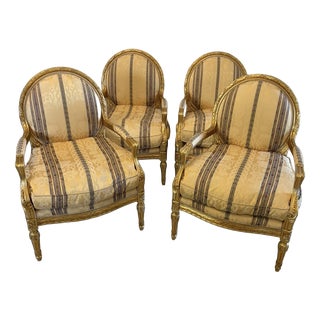 Antique Louis XVI French Giltwood Bergère Armchairs, 1920, Set of 4 For Sale