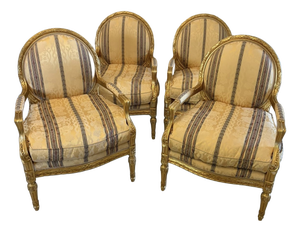 Antique Louis XVI French Giltwood Bergère Armchairs, 1920, Set of 4