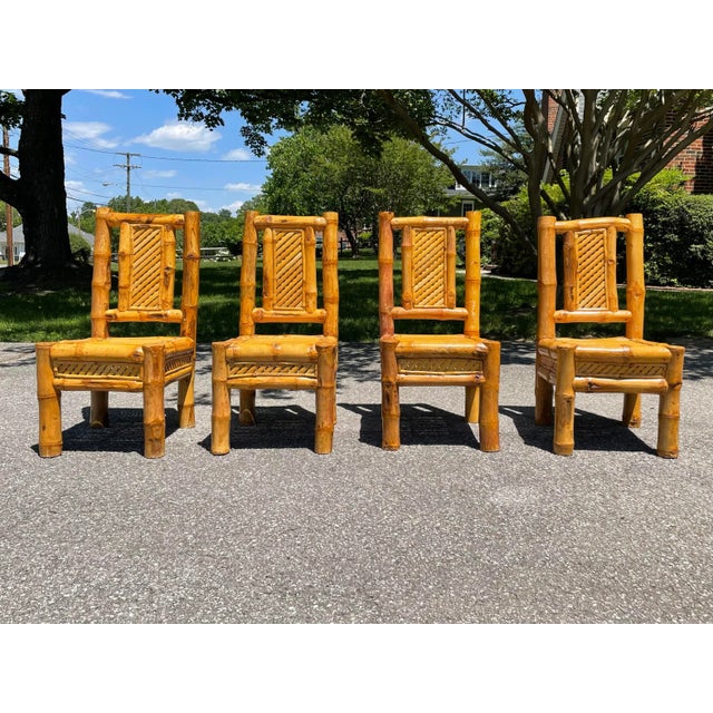 1970s Vintage Bamboo Rattan Dining Chairs - Set of 4 For Sale - Image 13 of 13