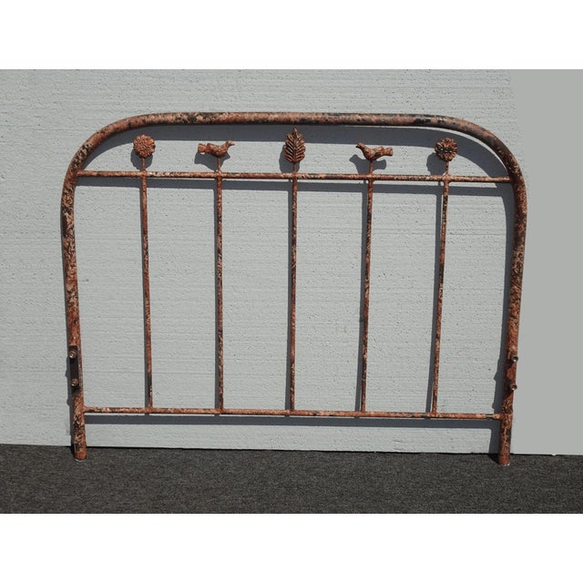 Vintage French Country Brown Crackle Twin Bed Frame ~ Headboard Footboard &Rails For Sale In Los Angeles - Image 6 of 18