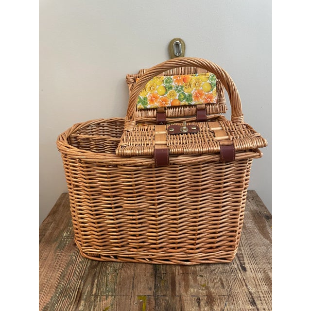 Vintage Wicker Wine & Cheese Basket- Lined For Sale - Image 9 of 9