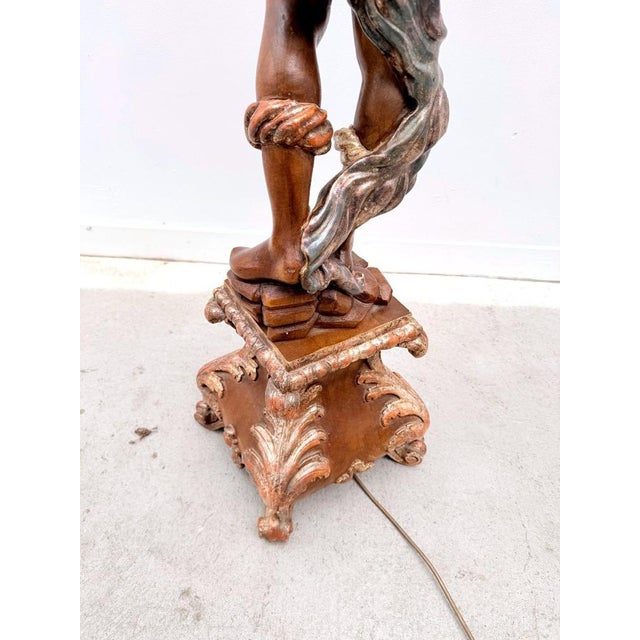 1970s Carved and Gilded Wooden Torch-Style Floor Lamp, 1970 For Sale - Image 5 of 12