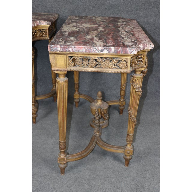 Wood Pair of Fine Quality Marble Top Giltwood Louis XVI Console Tables Circa 1870 For Sale - Image 7 of 17